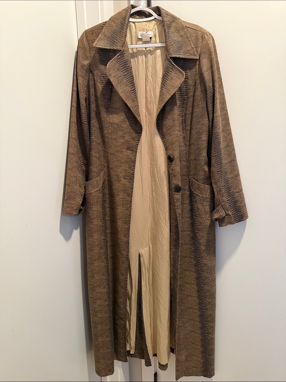 Connie Brown Long Trench Coat with Cream Lining